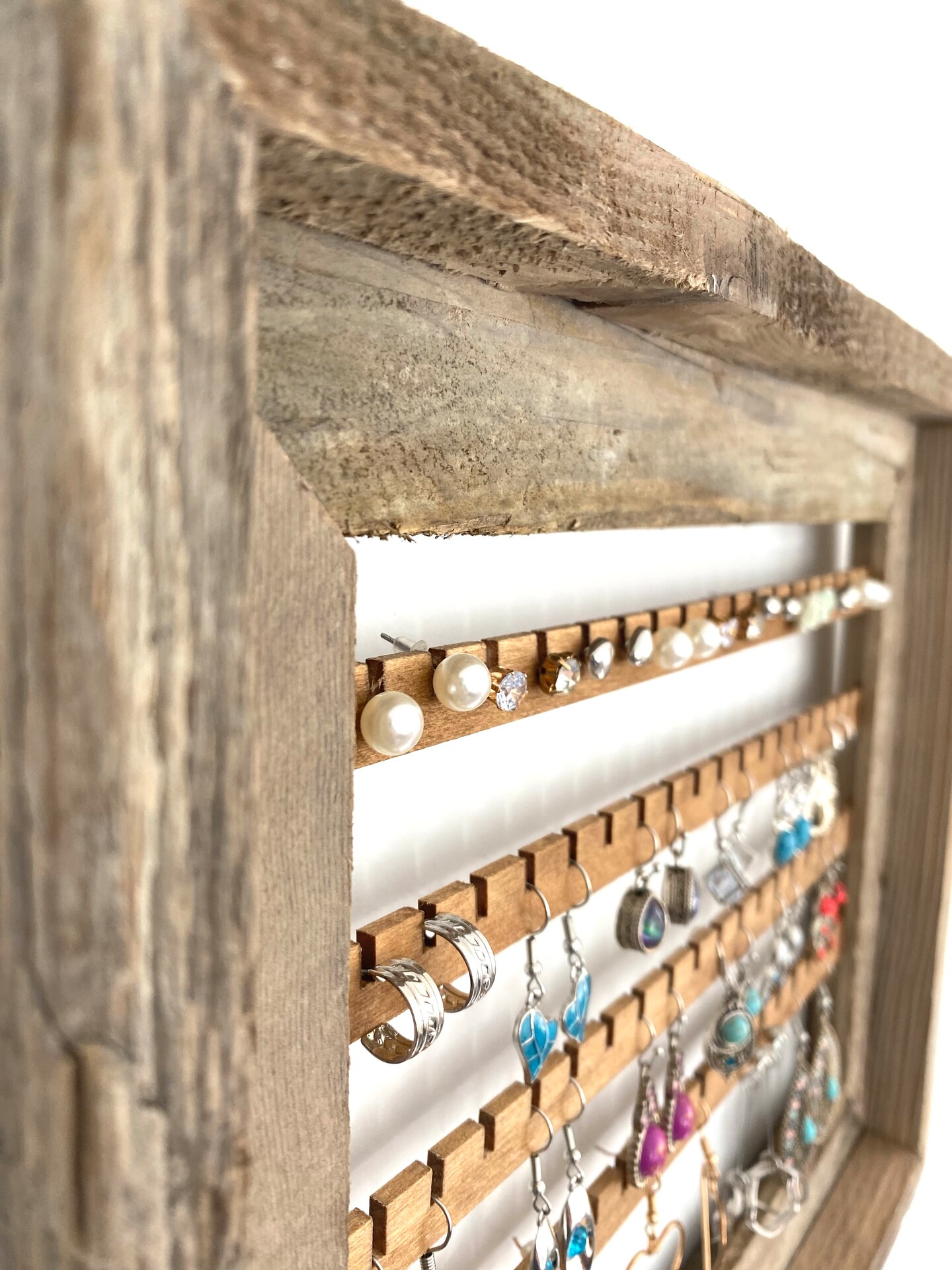 Rustic Wood Jewelry Holder store and Storage. Pattern Jewelry Organizer with rustic charm. Wood Jewelry Holder.