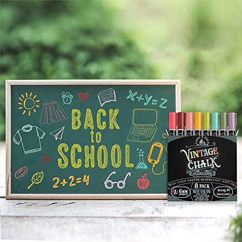 8 Pieces Liquid Chalk Markers - Wet Erase Marker Pens - for Chalkboards Signs, Windows, Blackboard, Glass - 6mm Reversible Tip  - Vintage Colors Multicolor