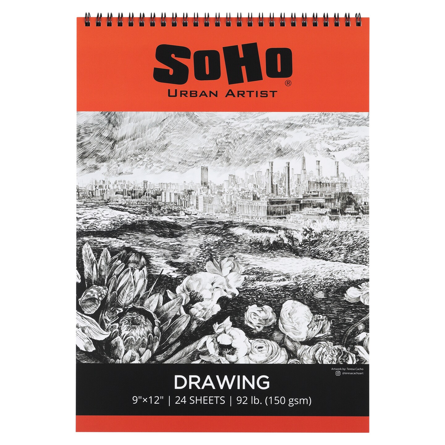 Soho Soft Cover Drawing Pad - 92 lb. Mixed Media Sketchbook, 24 Dual-Sided Sheets, Acid-Free, Wire-Bound, Micro-Perforated, Ideal for Fine Drawing & Illustration, Repeated Erasing & Reworking