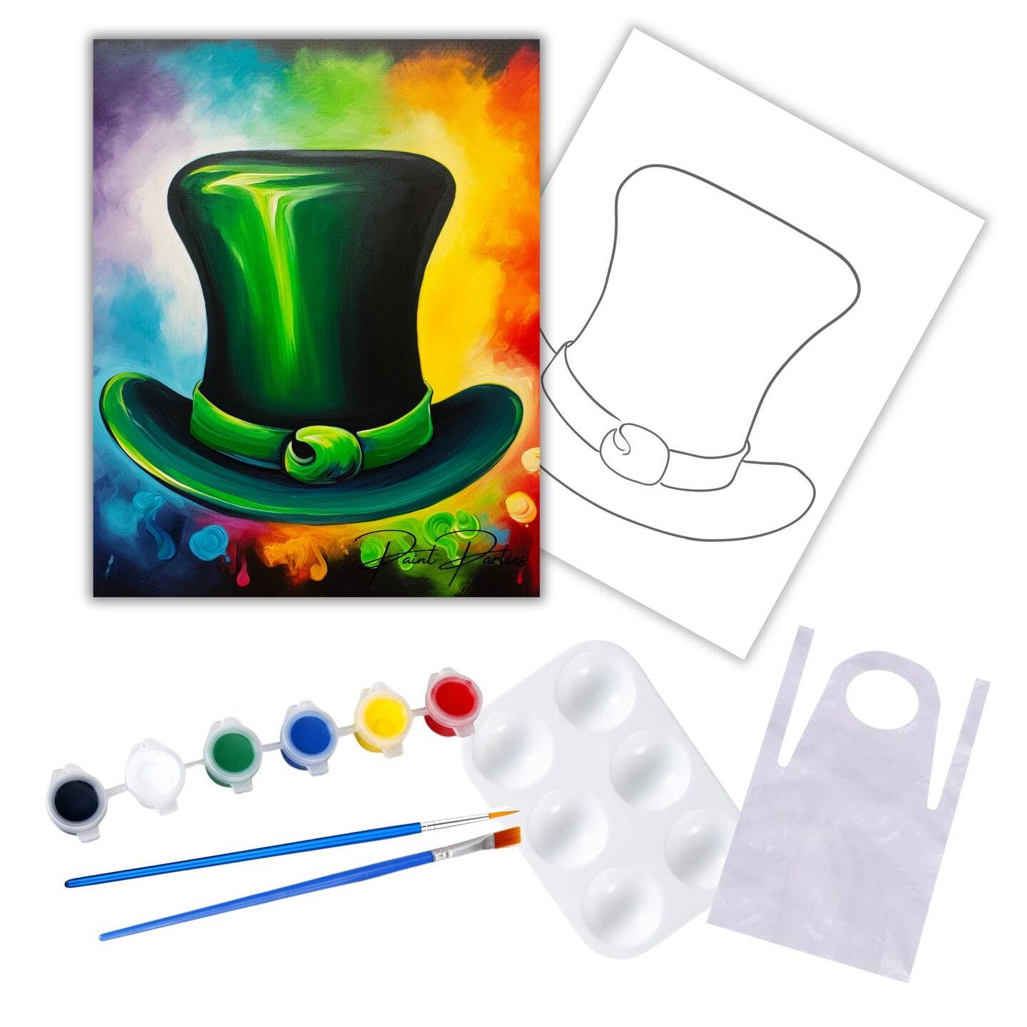 &#x22;St. Patty Hat&#x22; DIY Canvas Art Kit, Adult Beginner, Acrylic Paint Size 11x14 inch