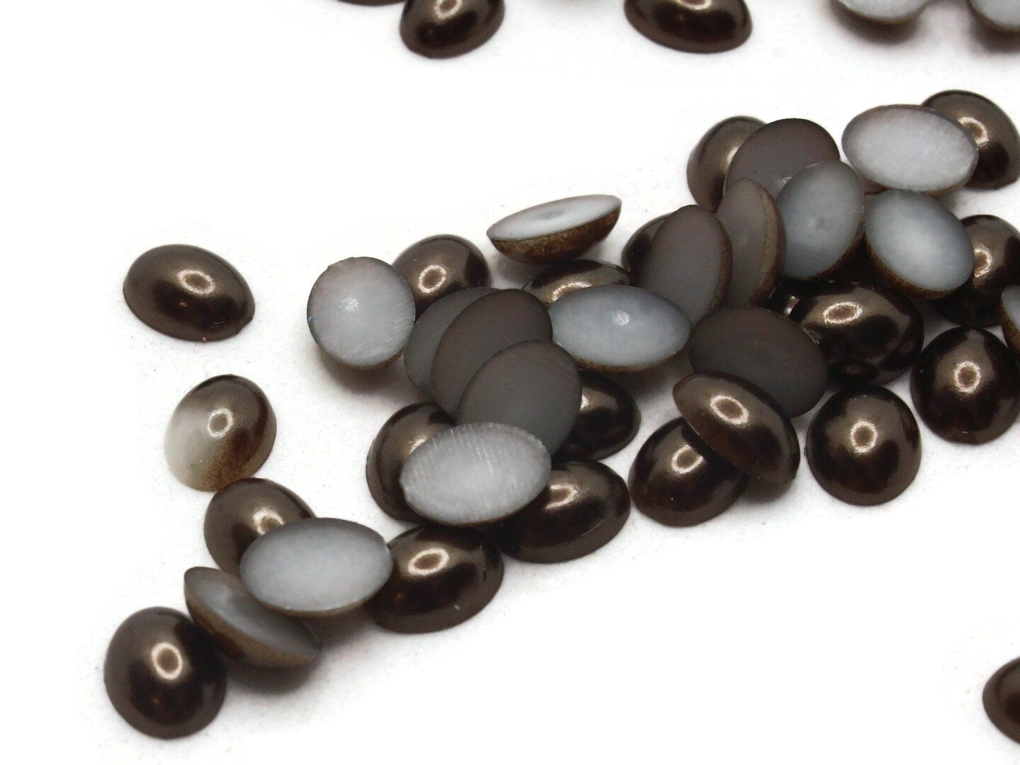 100 8mm x 6mm Brown Pearl Oval Flatback Plastic Cabochons