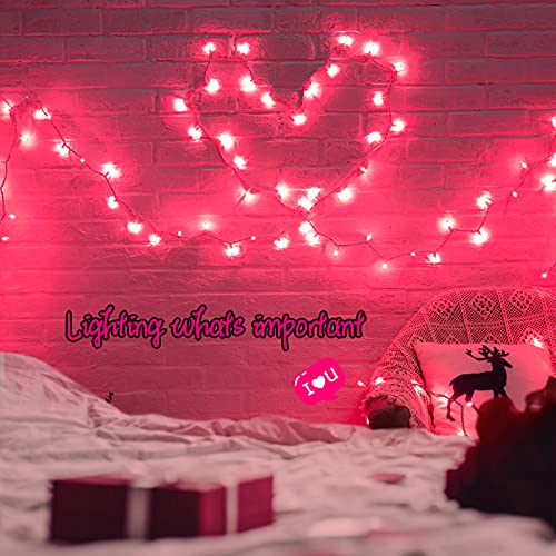 100  Pieces Christmas Pink Mini String Lights - 25 Feet Detachable Incandescent Bulb Waterproof Fairy Lights Plug in for Indoor Outdoor Party Patio Xmas Tree Valentine&#x27;s Day Decoration, White Wire