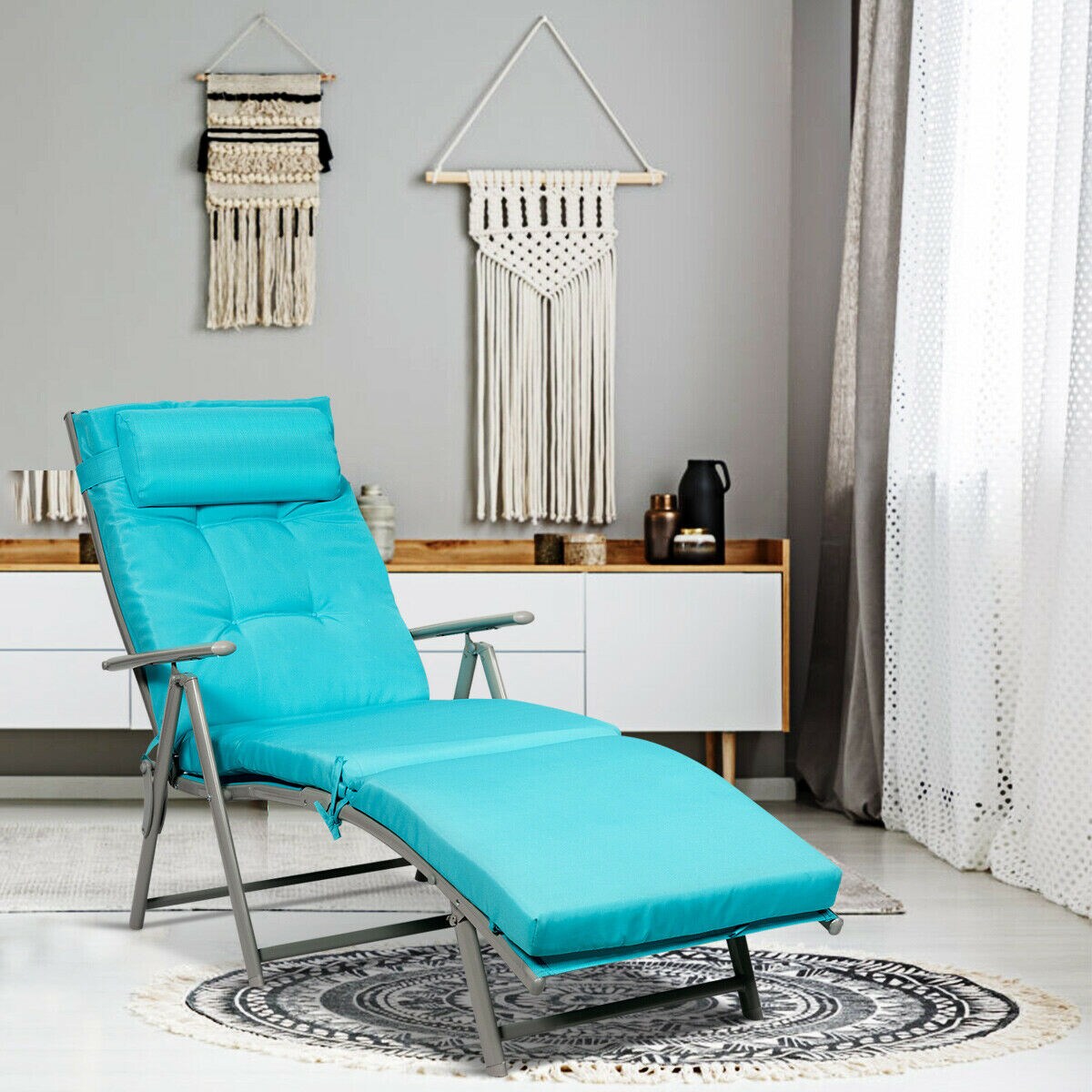 Costway Folding Chaise Lounge Chair w/Cushion Black\Gray\Turquoise