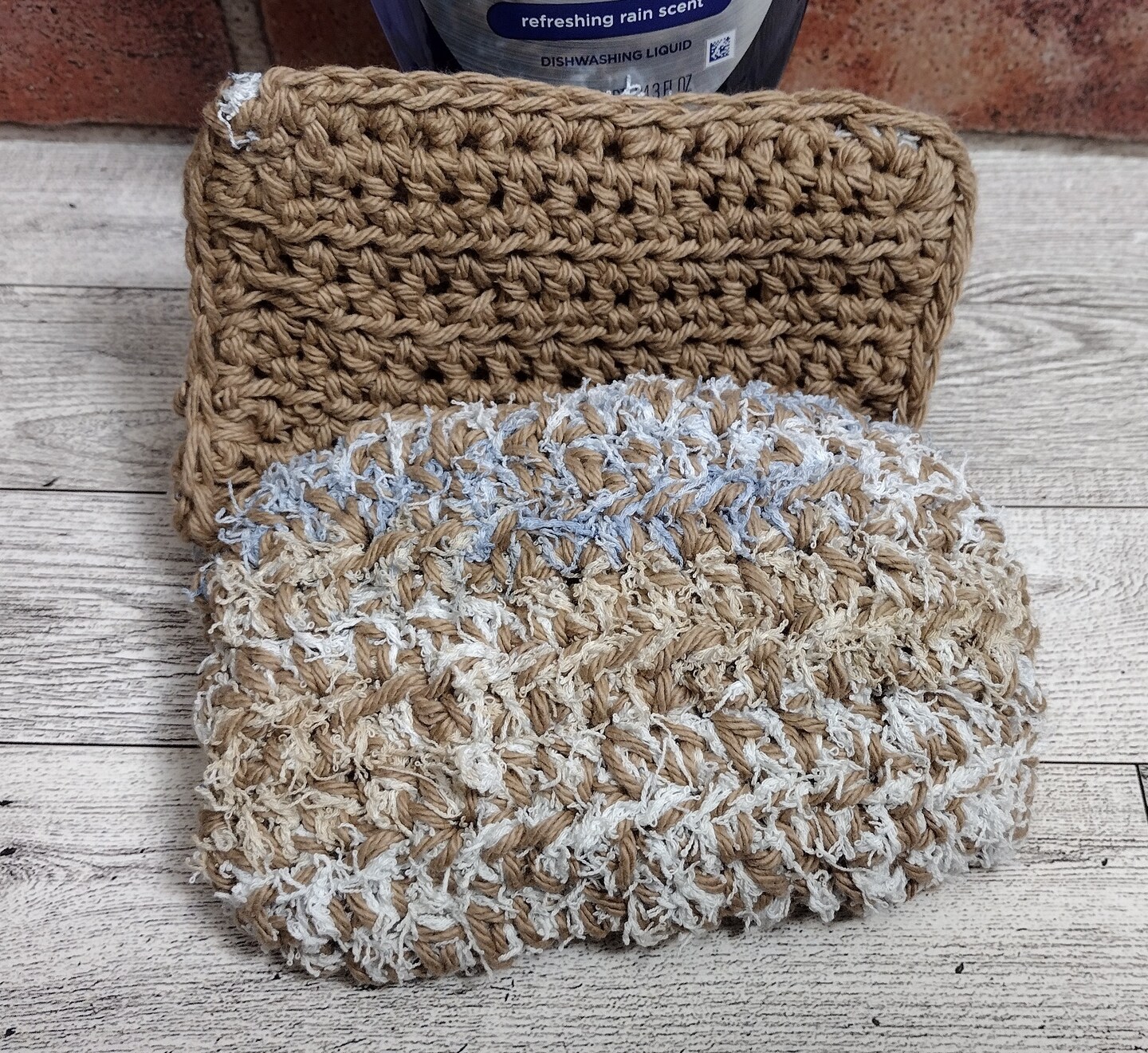 product name is Reusable Kitchen Scrubbies, Set of 2, Durable, Stylish Scrubby, Sustainable Scrubbies, Handmade, Artisan Gifts, Kitchen Gift, Housewarming
