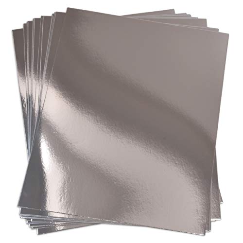 60 Pieces Metallic Silver Card Stock Mirror Paper Sheets Foil Board Reflective Sheet for Craft Metal Scrapbook Poster Cardboard Mirrored Embossing Crafts Stock Shiny Material Letter Size 8.5&#x22; x 11&#x22;