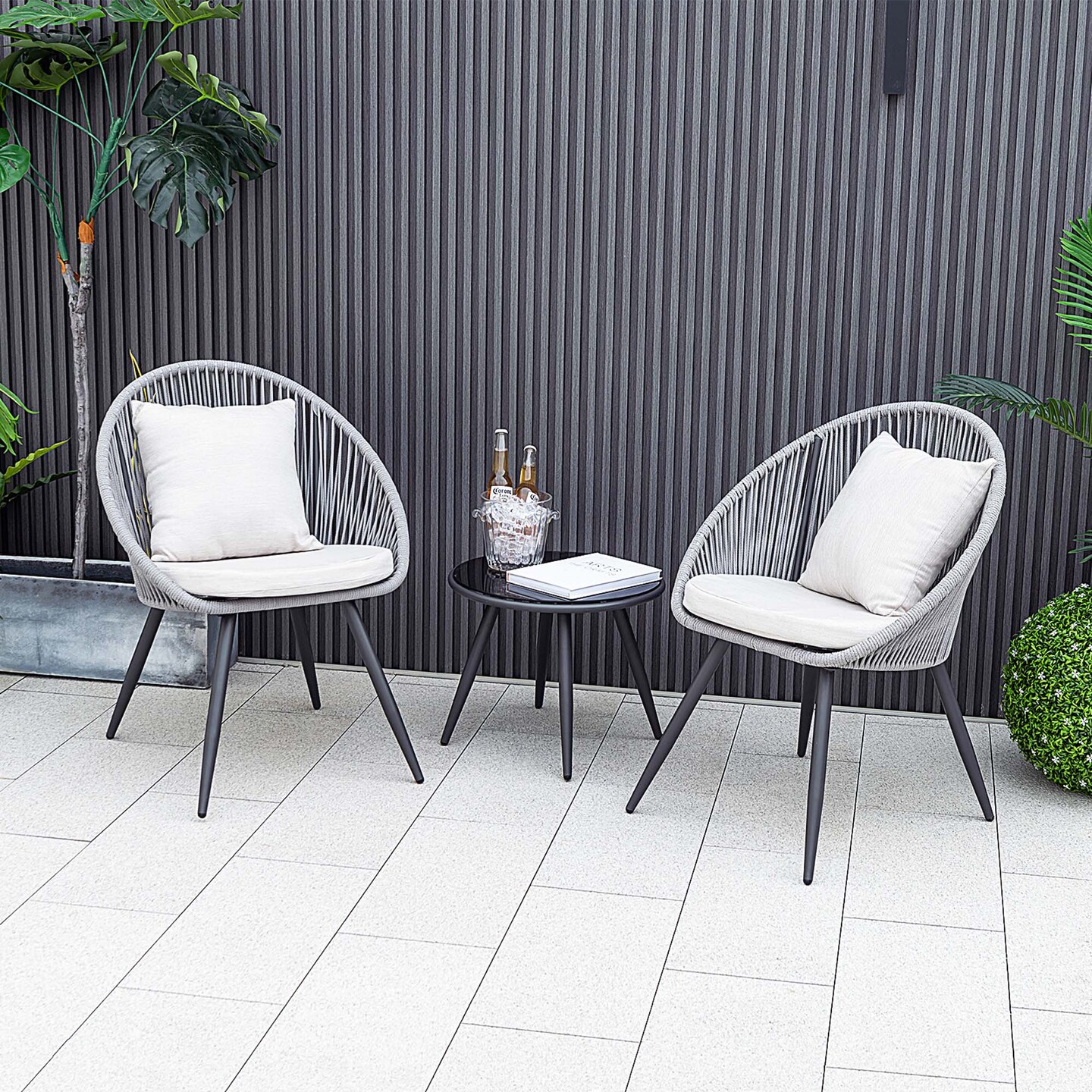 Costway 3 Piece Patio Furniture Set with Seat &#x26; Back Cushions, Tempered Glass Tabletop