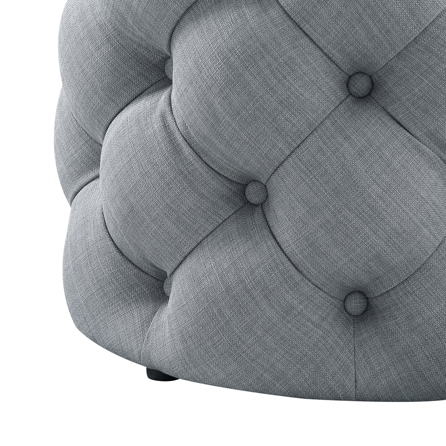 Marianna Linen/Velvet Tufted Allover Upholstered Round Ottoman, 1 Piece