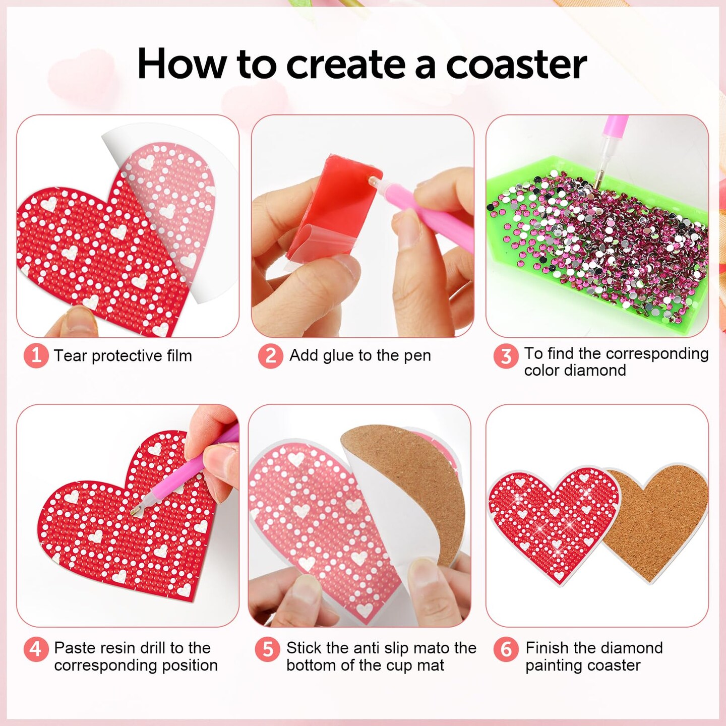 clothmile 8 PCS Valentine's Day Diamond Art Coasters Love Diamond Painting  Coasters Kits with Holder DIY Coasters for Beginners, Adults, Kids, Diamond  Art Crafts Supplies (Love Heart)