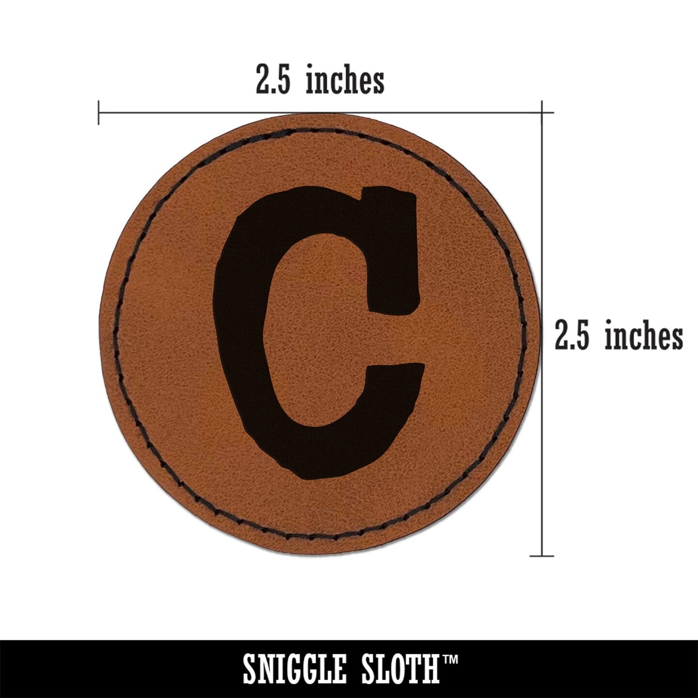 Letter C Uppercase Cute Typewriter Font Round Iron-On Engraved Faux Leather Patch Applique - 2.5"