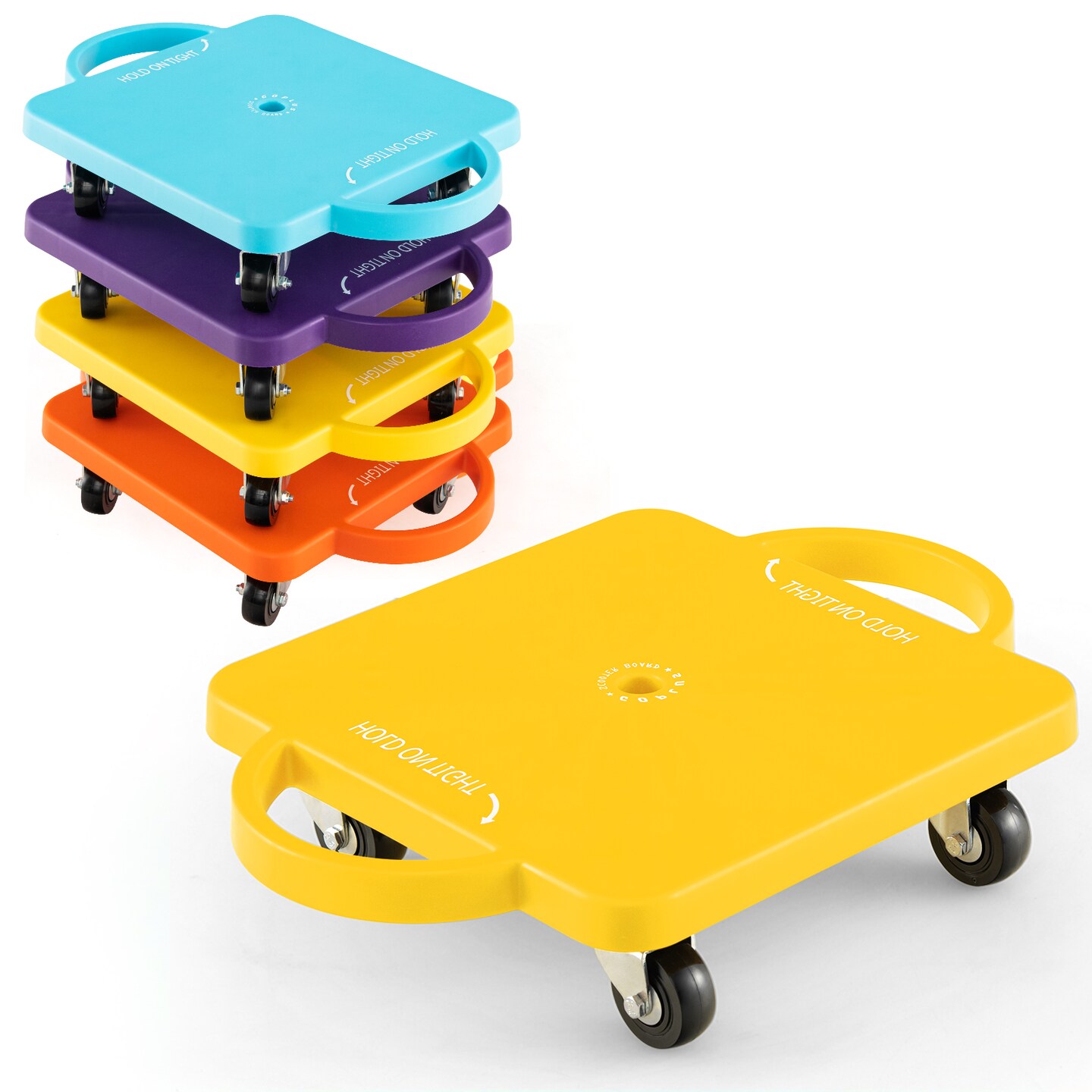 Kids Sitting Scooter Board with Handles and Rolling Casters