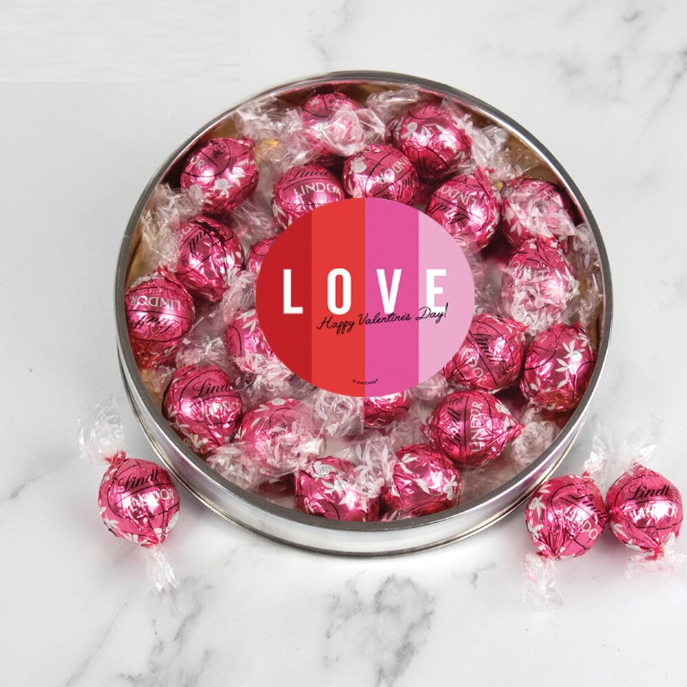 Valentine&#x27;s Day Candy Gift Tin with Chocolate Lindor Truffles by Lindt Large Plastic Tin with Sticker - LOVE