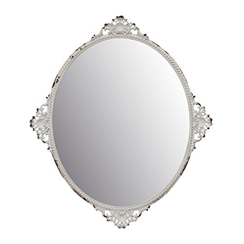 Stonebriar Decorative 11.7&#x22; x 10&#x22; Oval Antique White Metal Accent Wall Mirror with Attached Hanger, Country Rustic Decor for the Living Room, Bedroom, Bathroom, Hallway, and Entryway
