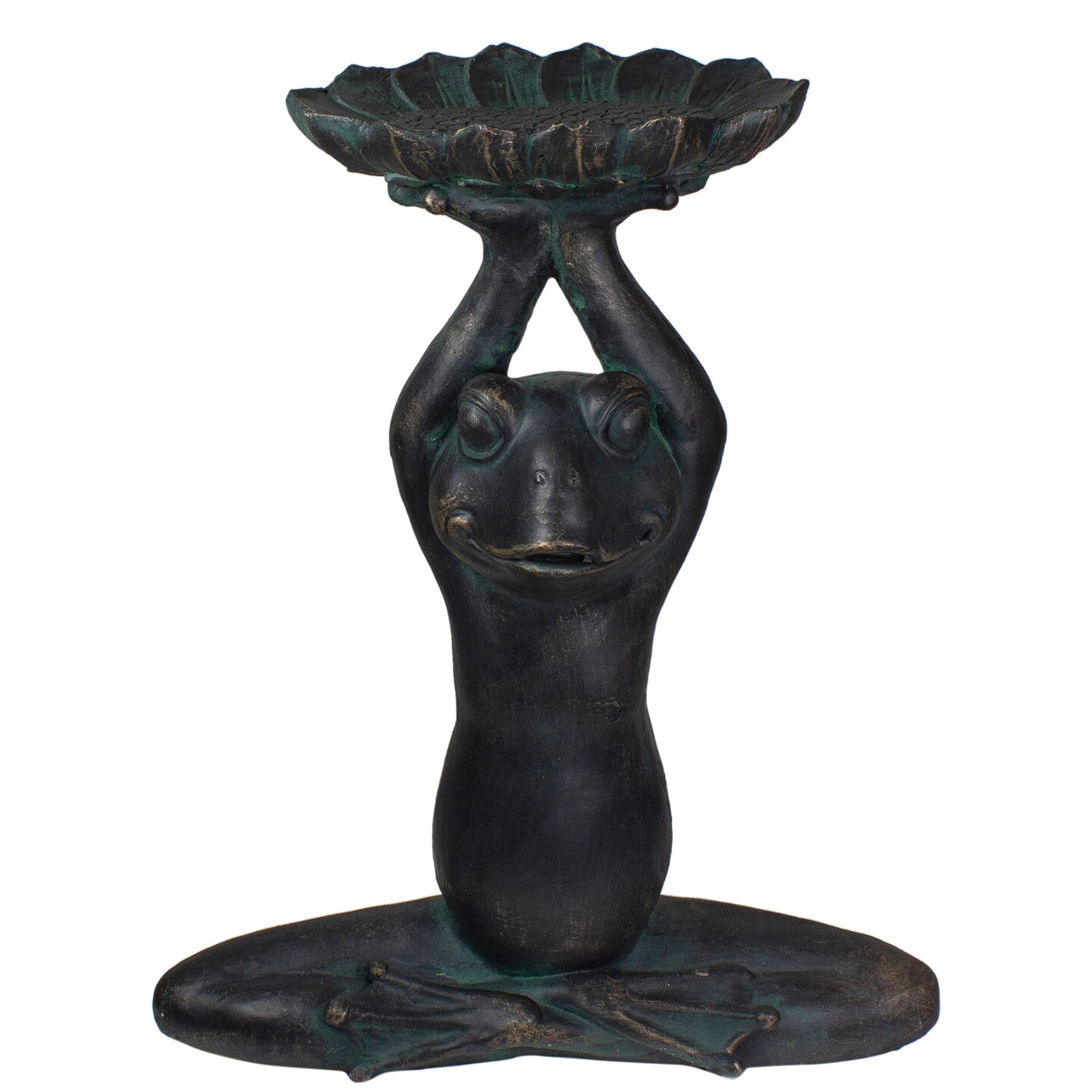 Northlight 22.25&#x22; Gray Yoga Frog with Bird Feeder Outdoor Garden Statue