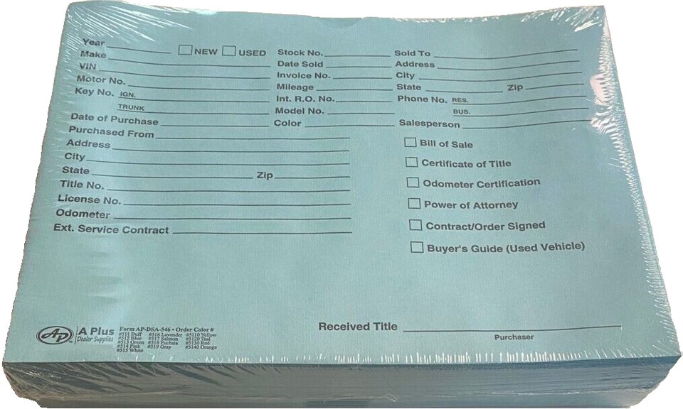 Vehicle Deal Jackets Pre-Printed