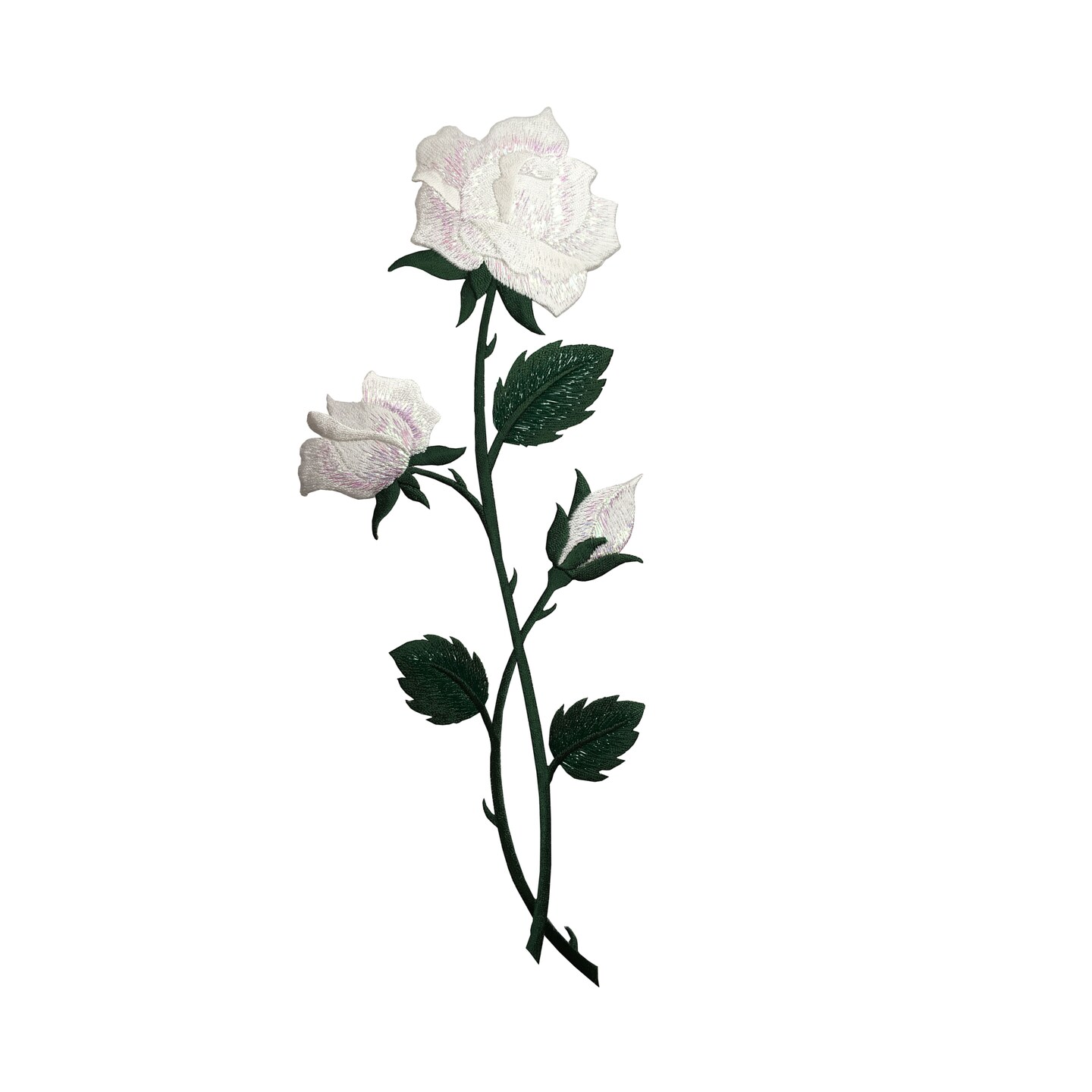 10&#x22; White Rose, Flowers, Embroidered, Iron on Patch