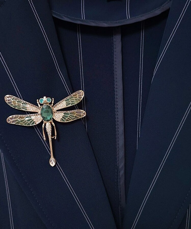 Gold Tone Dragonfly Crystal Brooch Handmade Retro Formal Shirt