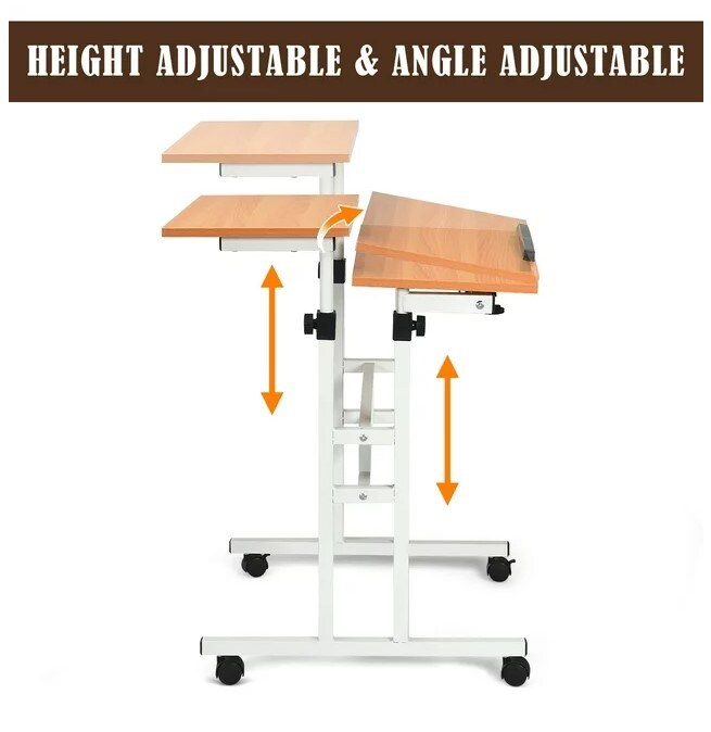 2 in 1 Mobile Standing Desk with Height Adjustable Sit-Stand Workstation, Stand-Up Desk