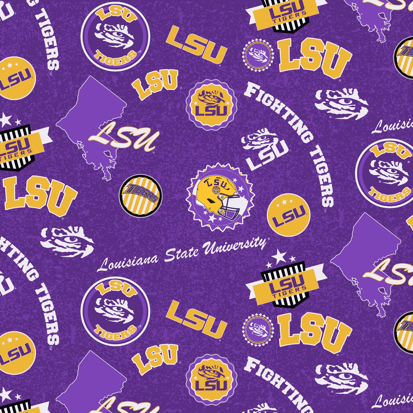 Sykel Enterprises-Louisiana State University Cotton Fabric-LSU Tigers Home State Cotton Quilting Fabric