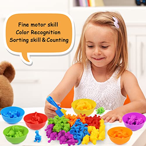 Counting Dinosaur Toys Matching Games with Sorting Bowls Preschool Learning Activities for Math Color Sorting Educational Sensory Montessori STEM Toy Sets for Kids Aged 3+ Years Old Boys Girls