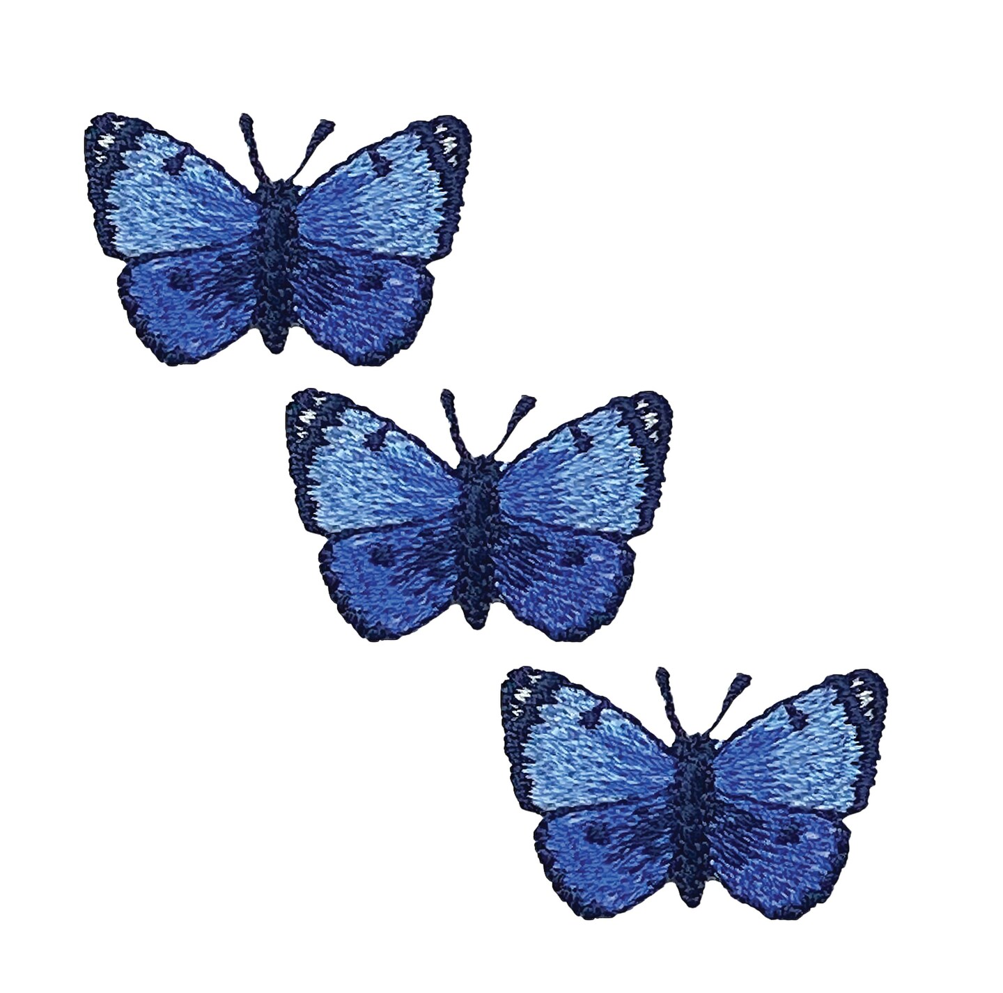(3 Pack) Mini Blue Butterfly, Embroidered, Iron-on Patch