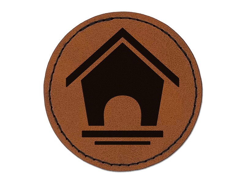 Bird House Round Iron-On Engraved Faux Leather Patch Applique - 2.5&#x22;
