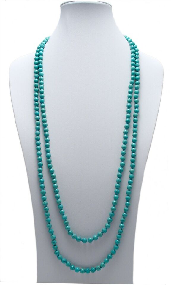 8 mm Genuine Natural Turquoise Stranded Bead Necklace