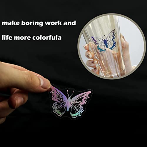 45 Pieces Holographic Glitter Butterfly Stickers, Vintage Butterfly Waterproof Transparent Decorative Decals, PET Adhesive Sticker Label for Scrapbooking Bullet Journal Daily Planner Water Bottles Laptops