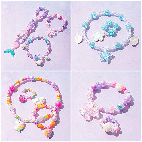 DIY Bead Jewelry Making Kit with 400+ Beads &#x26; Charms for Creative Bracelets Necklaces Rings, Children Mermaid Starfish Shell Princess Necklace Bracelets Making Art Craft Bead Kit for Girls