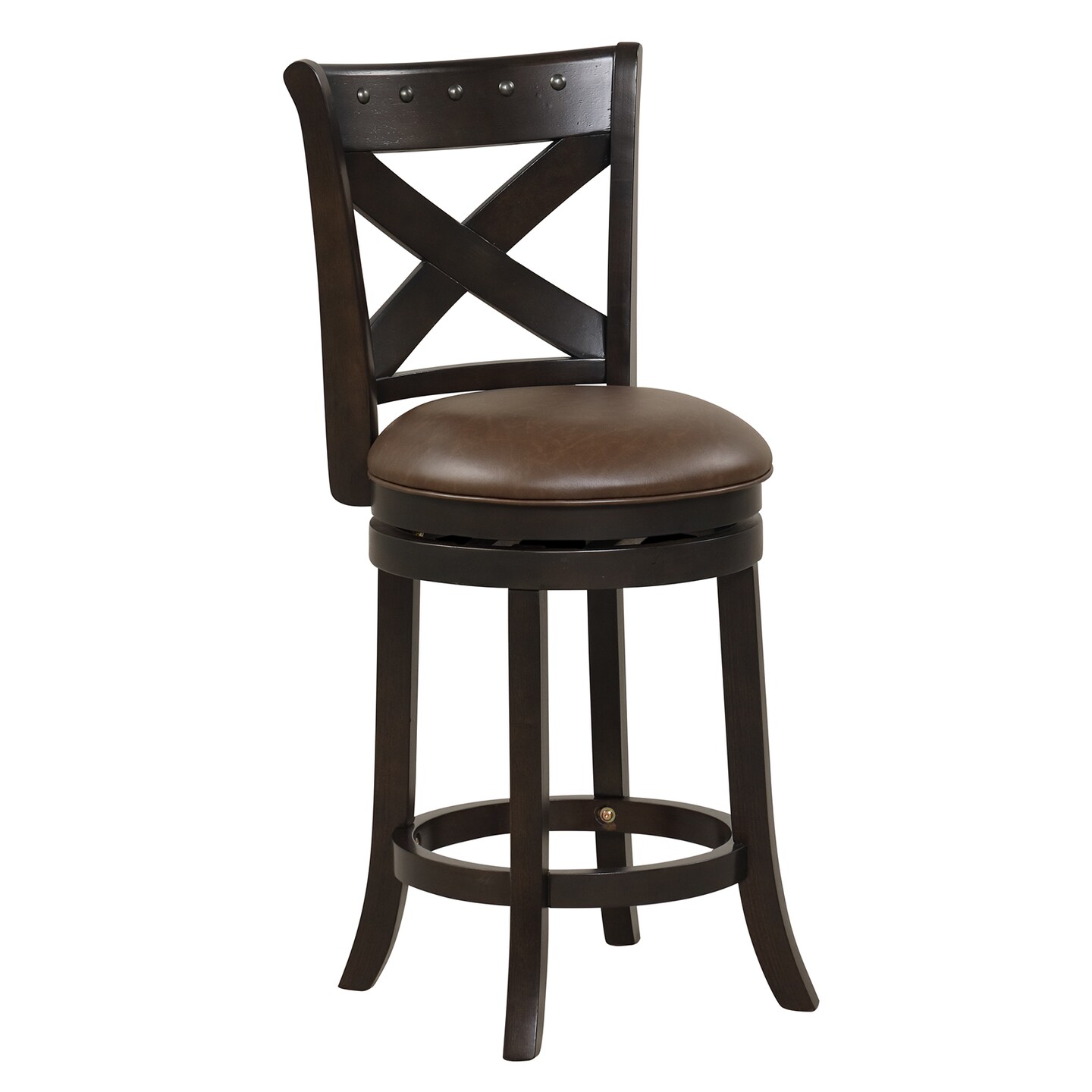 Costway 26&#x27;&#x27; Swivel Bar Stool Counter Height PU Leather Seat Rubber Wood Legs Footrest