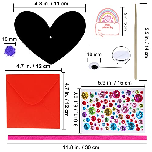 27 Sets Magic Color Scratch Paper Heart Ornaments Bookmarks Valentine Craft Kits Scratch Paper Heart Cutouts Pom-poms Googly Eyes for Kids Activity Art Project Party Favor Valentine Tree Decoration