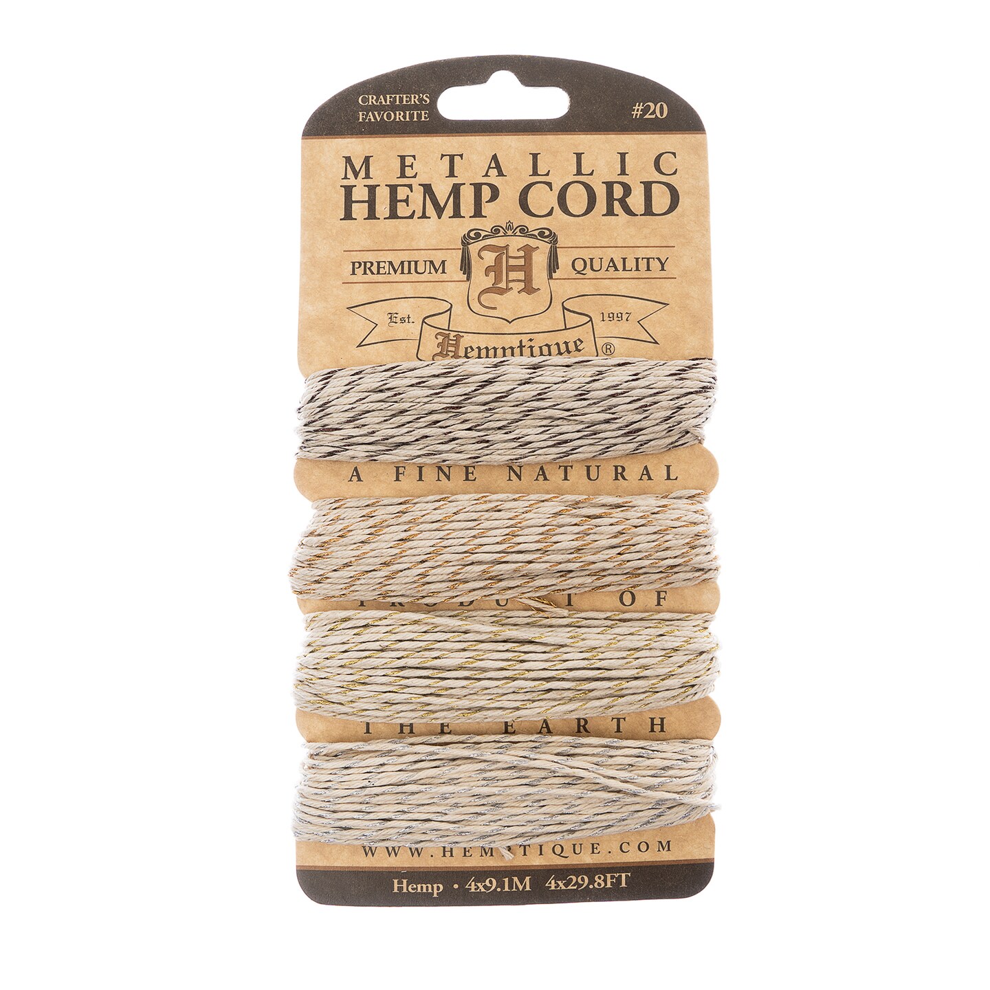 John Bead Metallic Twist Vintage Beige Natural Hemp Cord, 20 lb.