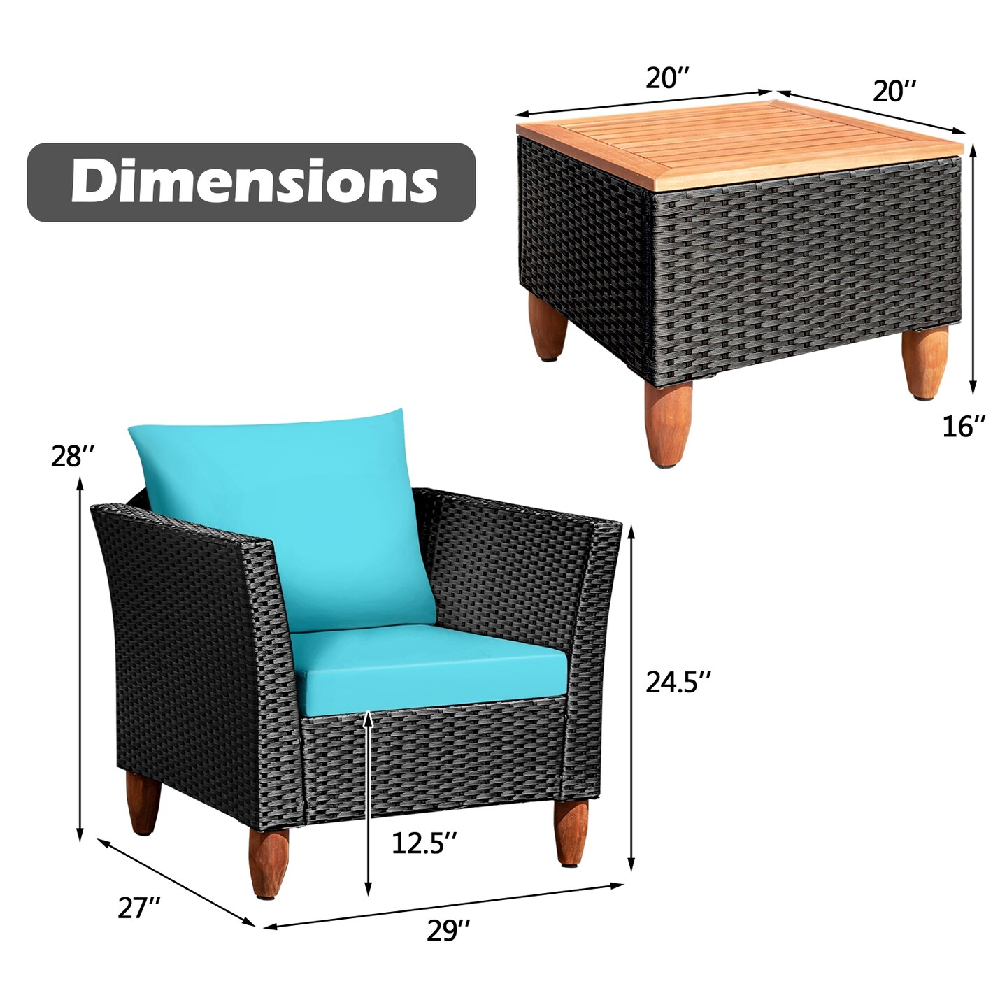 3 Pieces Outdoor Patio Rattan Furniture Set