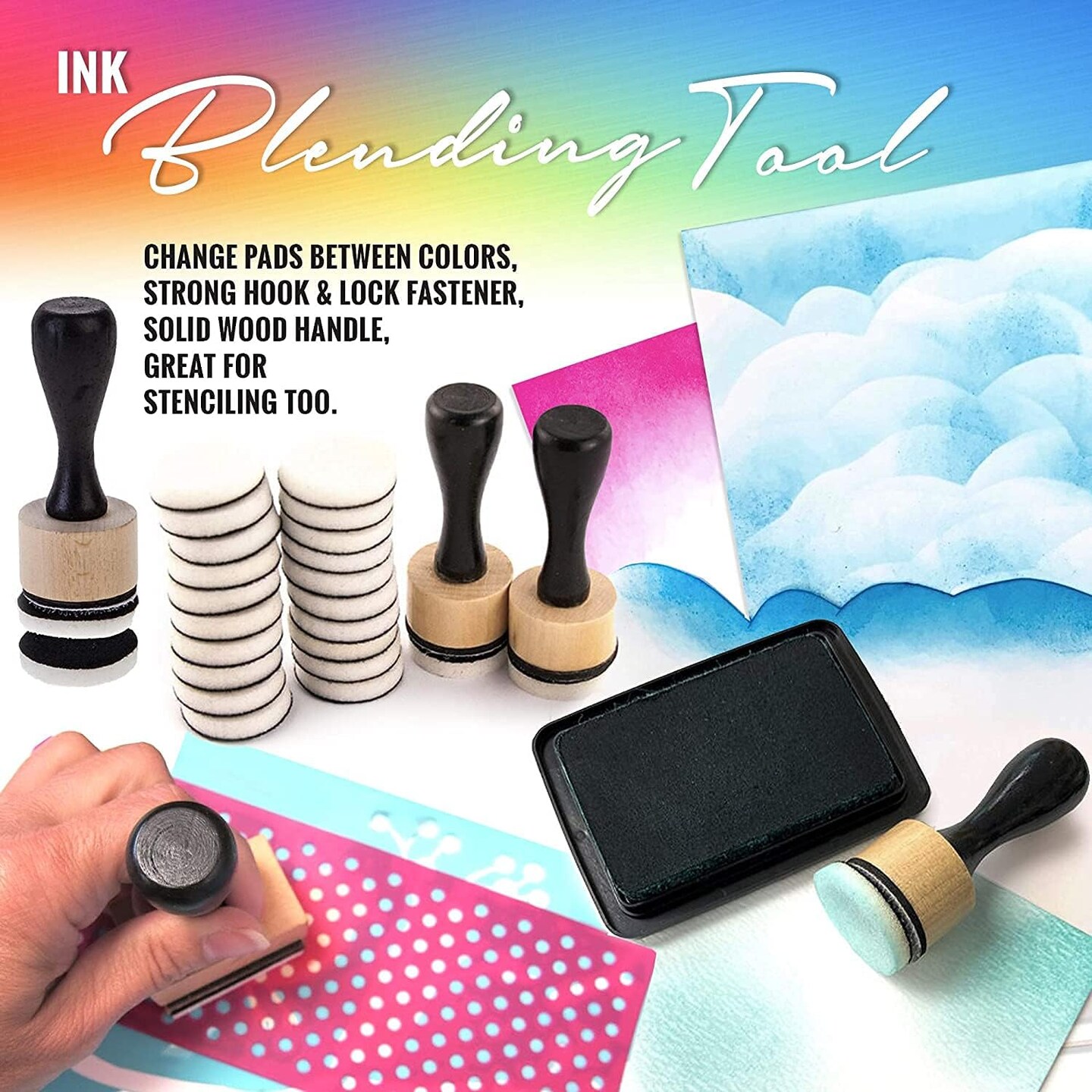 Mini Ink Blending Tools Bulk (12 Pack) Round for Stamp Ink Distressing, Blending, Alcohol Ink, Dabber Tool Applicator and More