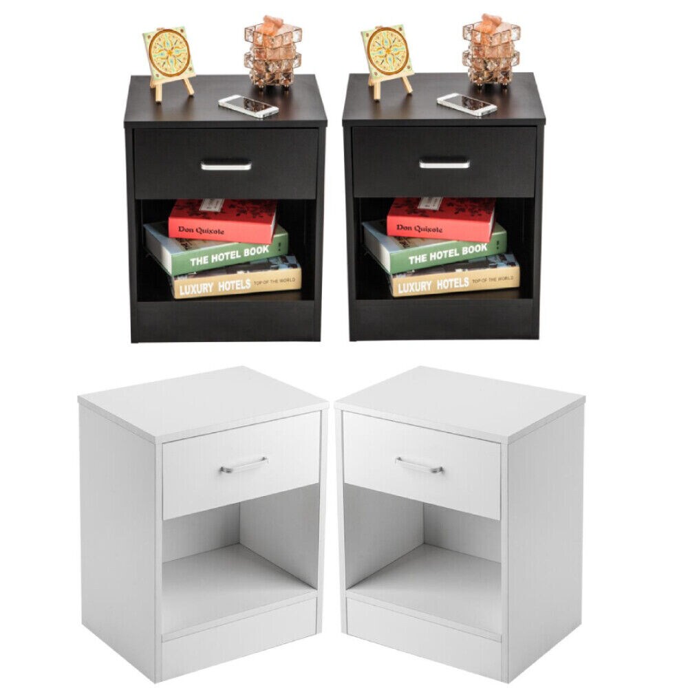 Set of 2 Bedroom Nightstand End Side Bedside Table W/Drawer Storage.
