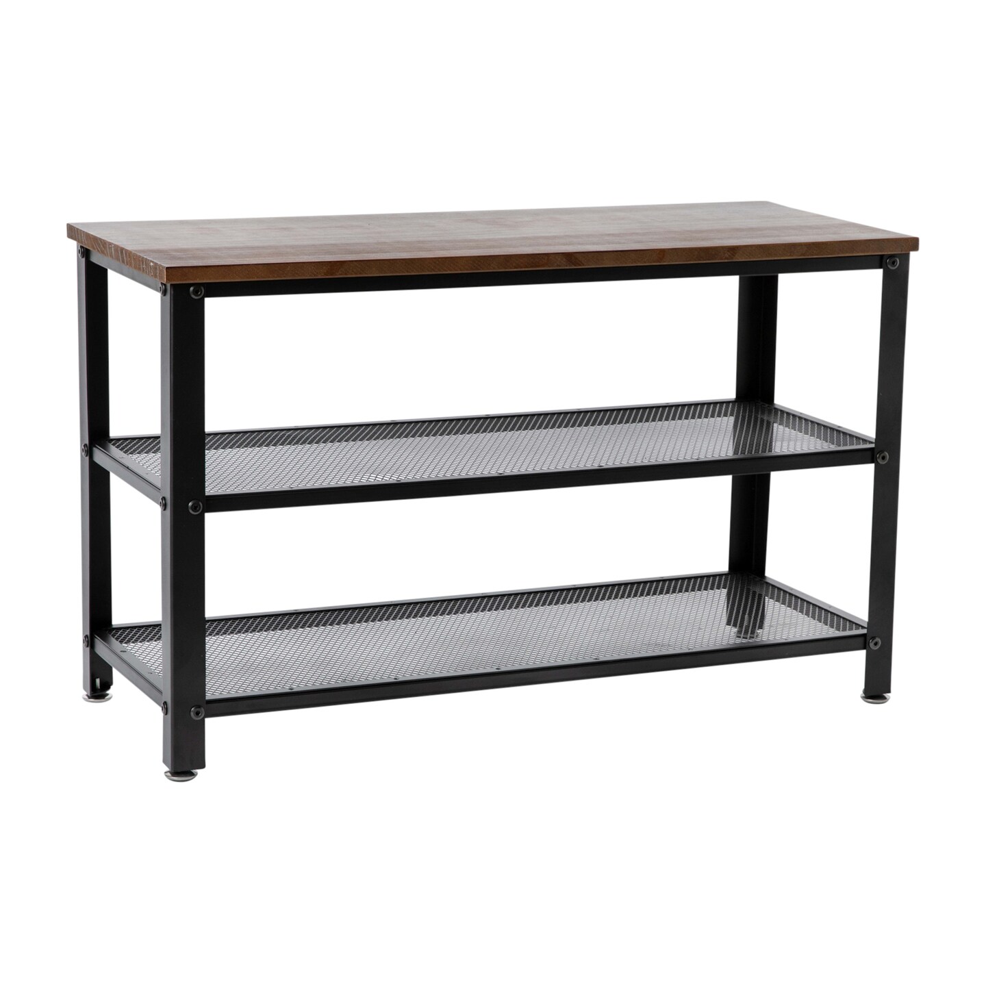 Emma and Oliver Isla 3-Tier Storage Bench with Metal Mesh Shelves for Entryway, Mudroom, or Bedroom