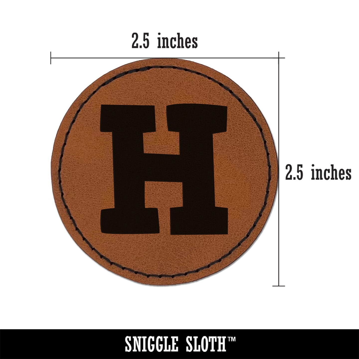 Letter H Uppercase Fun Bold Font Round Iron-On Engraved Faux Leather Patch Applique - 2.5&#x22;