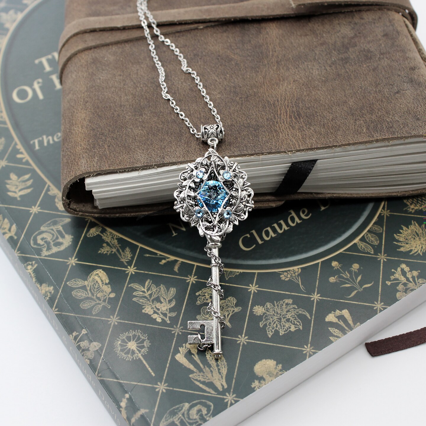 Sterling Silver Aquamarine Elvish Key Necklace made with Swarovski crystals, Elvish Jewelry, Fairy Jewelry, Fantasy Jewelry, Key Jewelry product 4