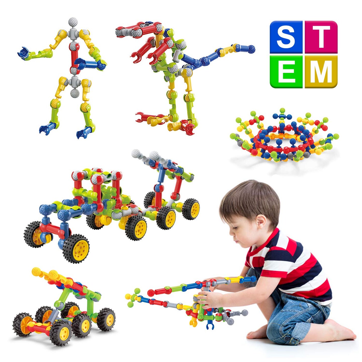 Huaker Kids Building STEM Toys,125 Pcs Educational Construction Engineering Building Blocks Kit for Ages 3 4 5 6 7 8 9 10 Year Old Boys and Girls,Best Gift for Kids Creative Games &#x26; Fun Activity