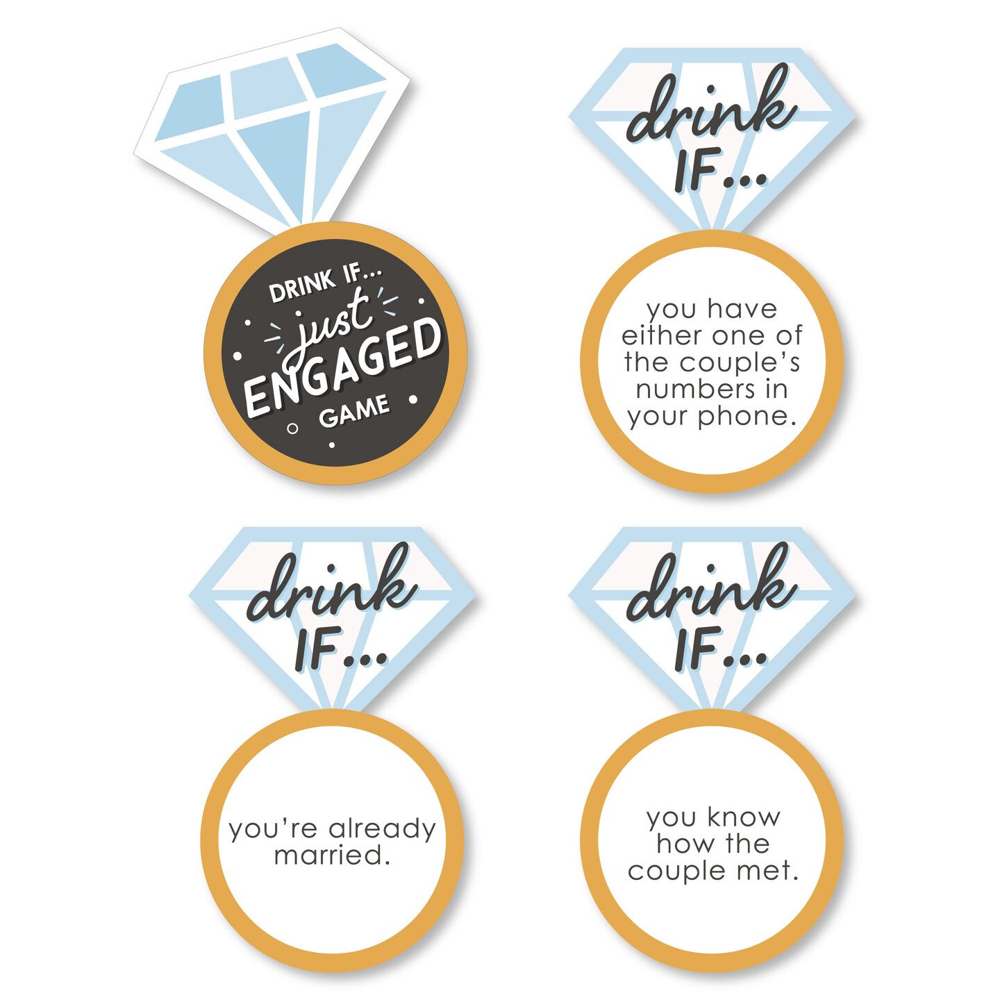 Big Dot of Happiness Drink If Game - Just Engaged - Black and White - Engagement Party Game - 24 Count