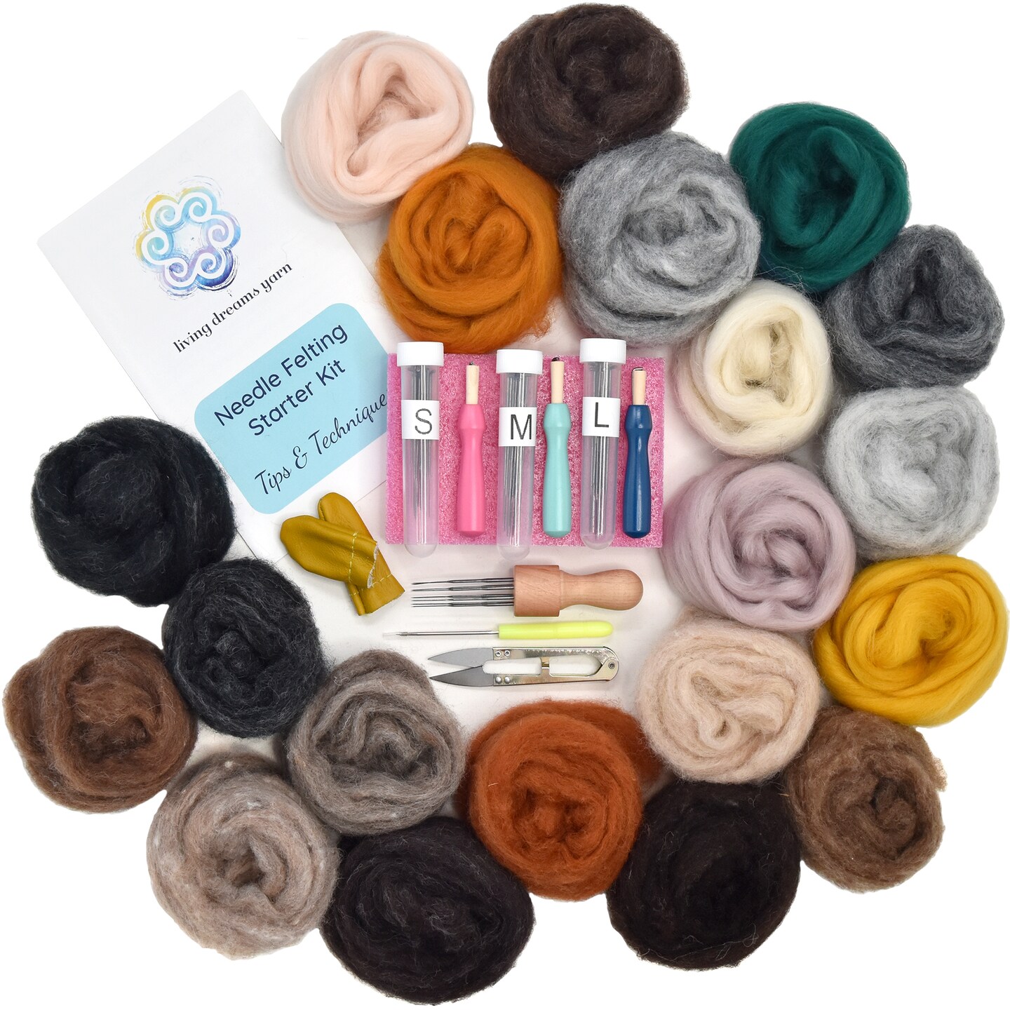 Living Dreams Premium Needle Felting Starter Kit Includes 20 Variegated  Wool Colors, 50 Needles and Tools, Text and Video Guide. Craft Kit for  Beginners, Kids and Adults
