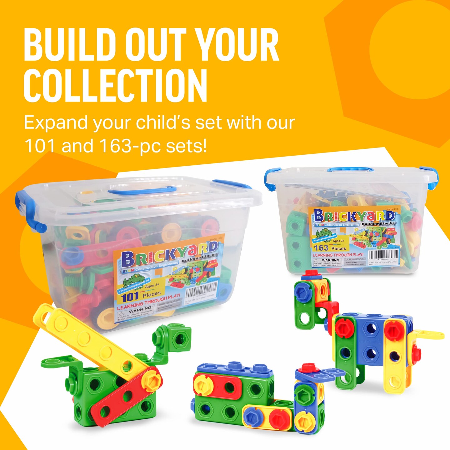 Brickyard Building Blocks STEM Toys Educational Building Toys for Kids Ages 4 8 with 163 Pieces Tools Design Guide and Toy Storage Box Gift for