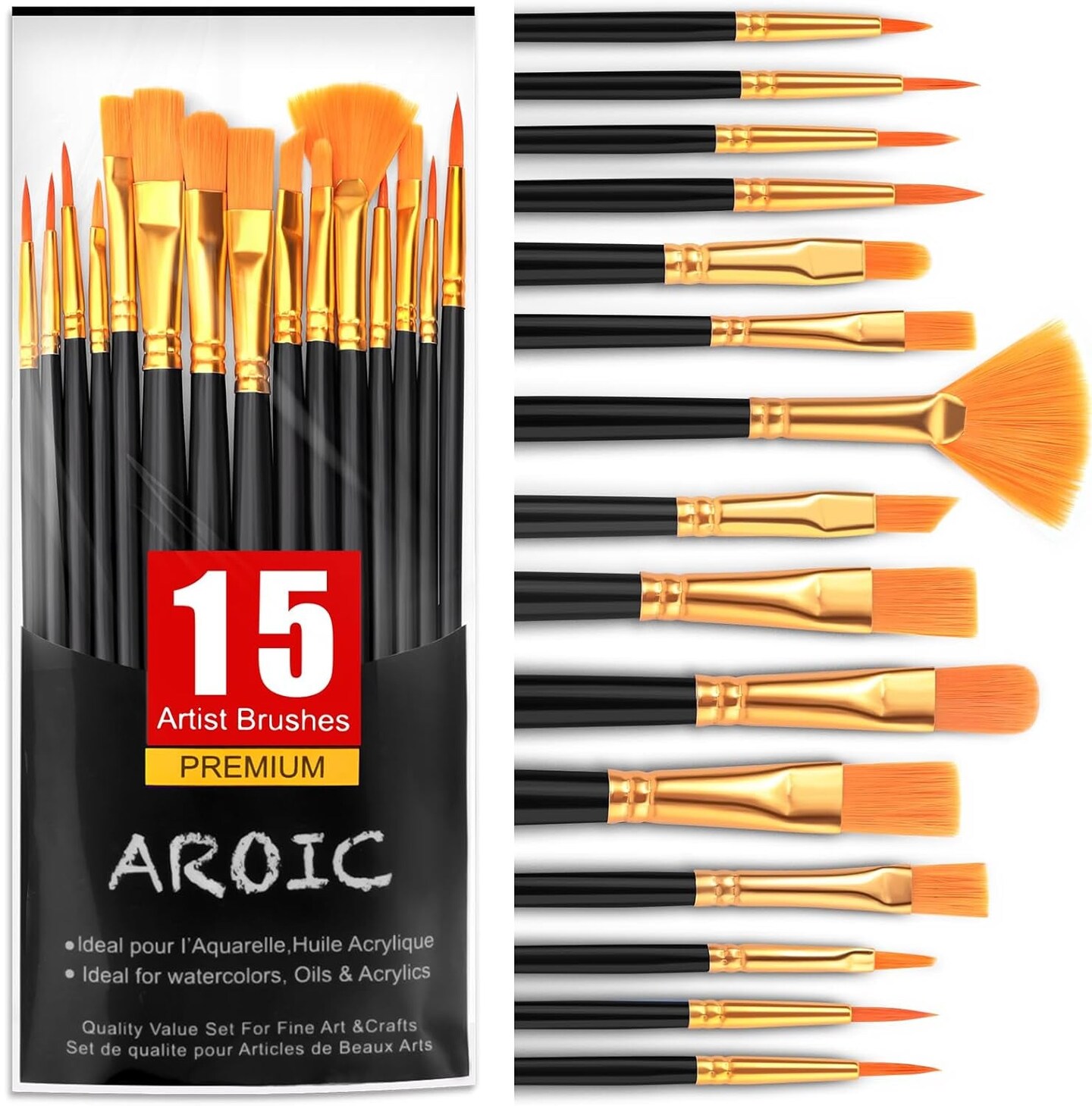 AROIC Acrylic Paint Brush Set, 15 pcs Nylon Hair Paint Brushes for All  Purpose Oil Watercolor Face Body Rock Painting Artist, Small Paint Brush  Kits