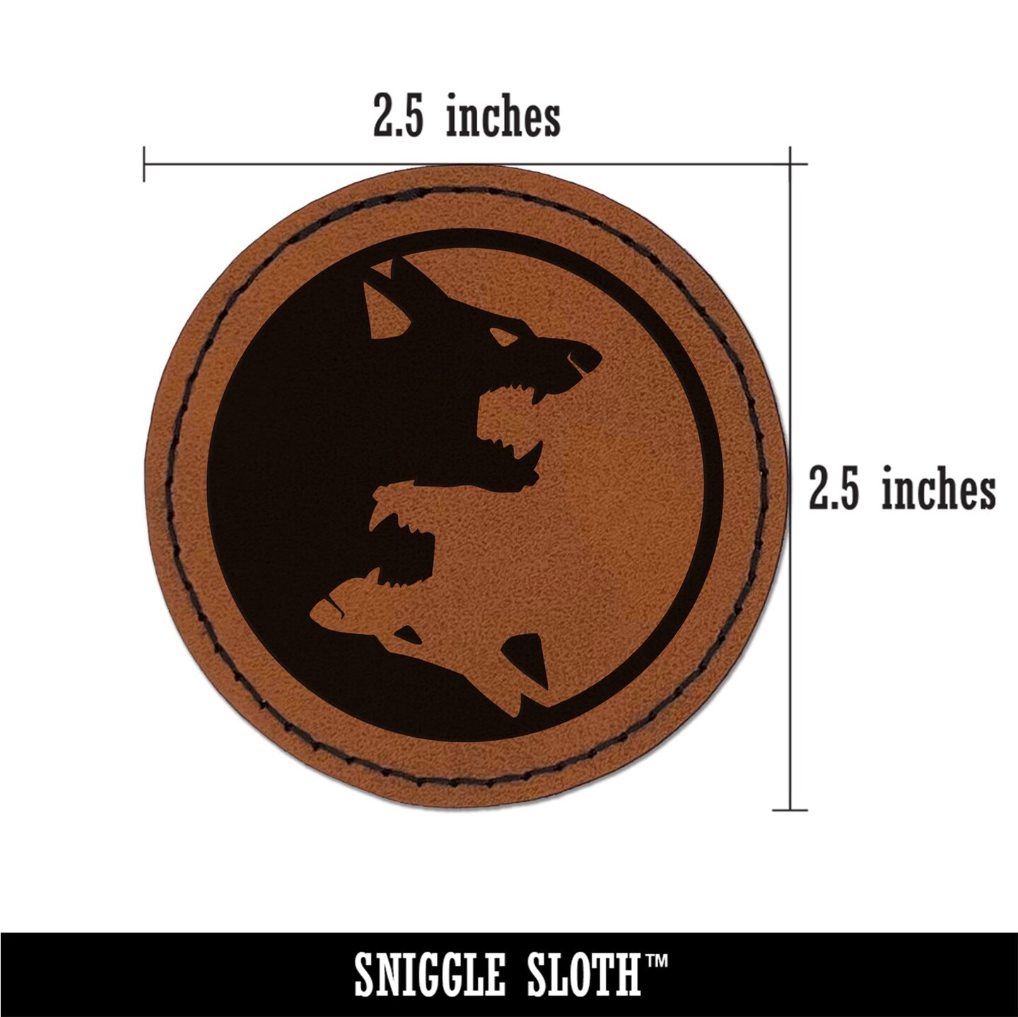 Yin Yang Wolf Wolves Round Iron-On Engraved Faux Leather Patch Applique - 2.5&#x22;