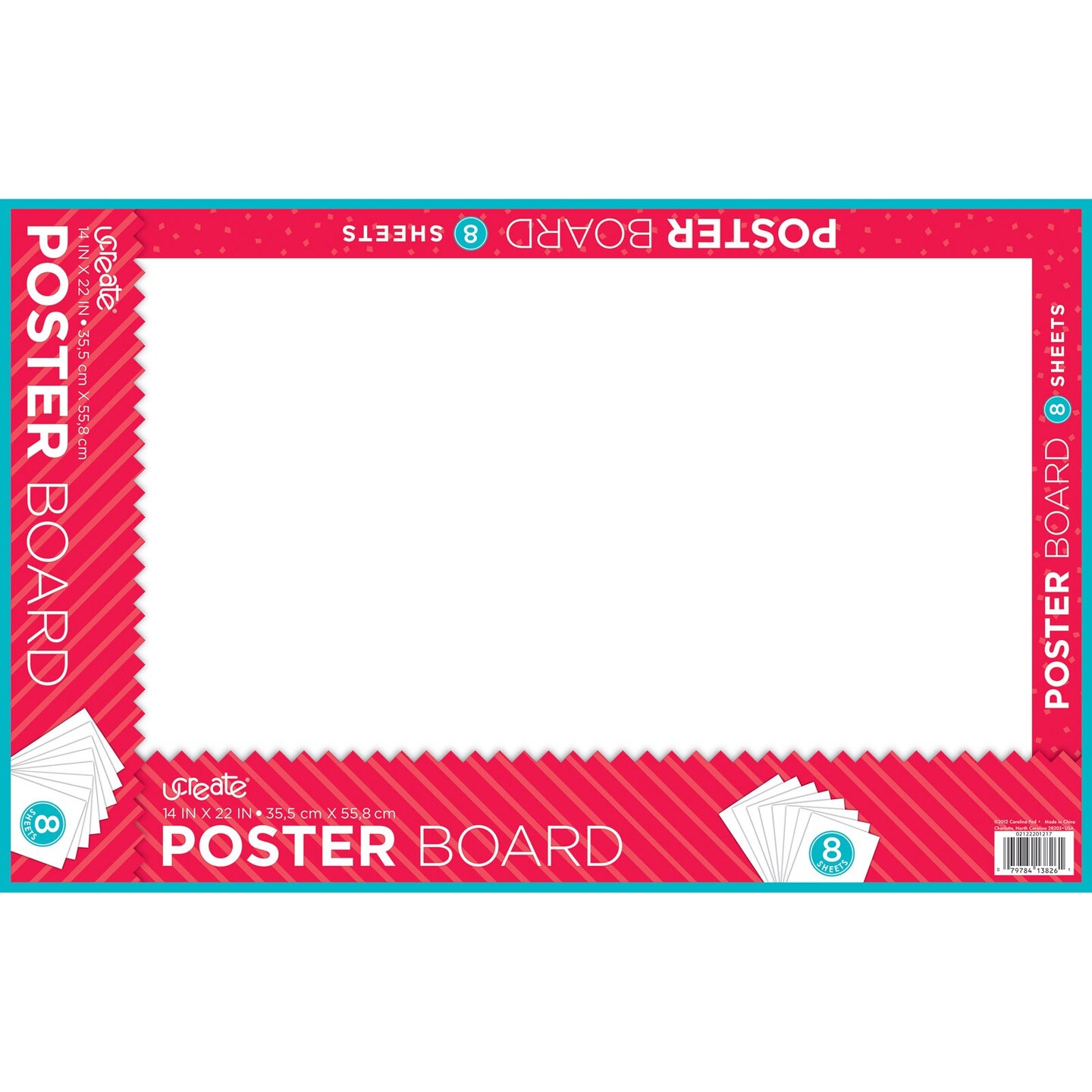 Poster Board, White, 14&#x22; x 22&#x22;, 8 Sheets/Pack, Carton of 24 Packs