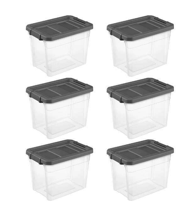 6 Pack of 30 Qt Clear Plastic Storage Container Bins with Latch Lid
