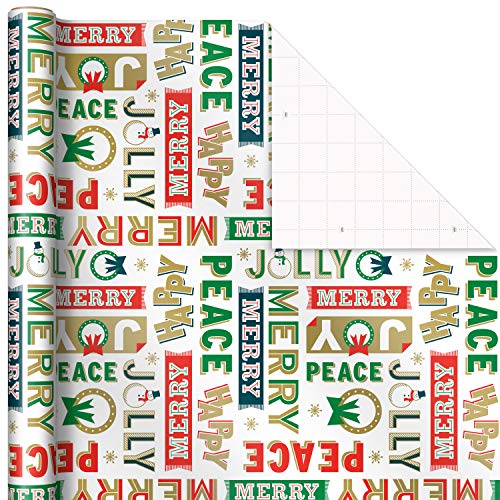  Hallmark Vintage Christmas Wrapping Paper Cut Lines on Reverse  (3 Rolls: 120 sq. ft. ttl) Dancing Santas, Classic Snowman, Merry, Jolly,  Happy, Peace : Health & Household