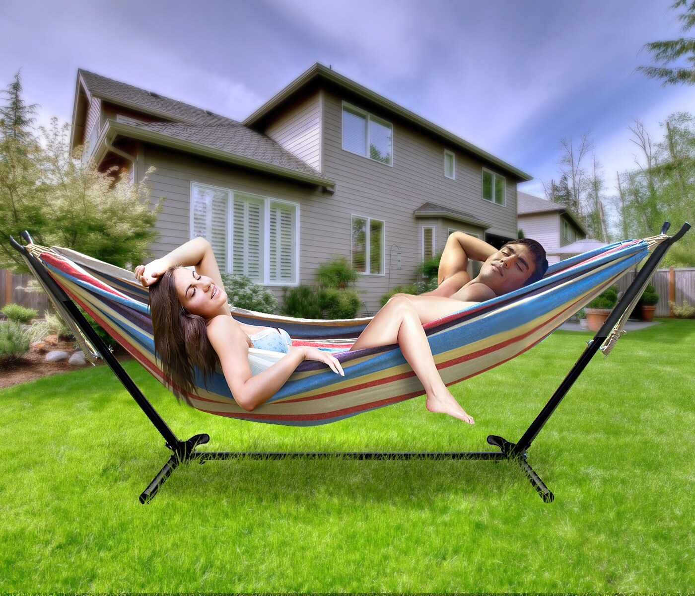 Sorbus Double Hammock With Steel Stand - Portable Carrying Case