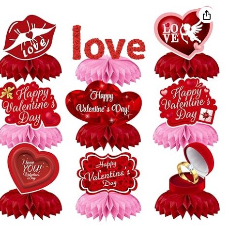 9 Pieces Pink and Red Valentine&#x27;s Day Honeycomb Centerpieces Decoration for a Happy Valentine&#x27;s Day Party