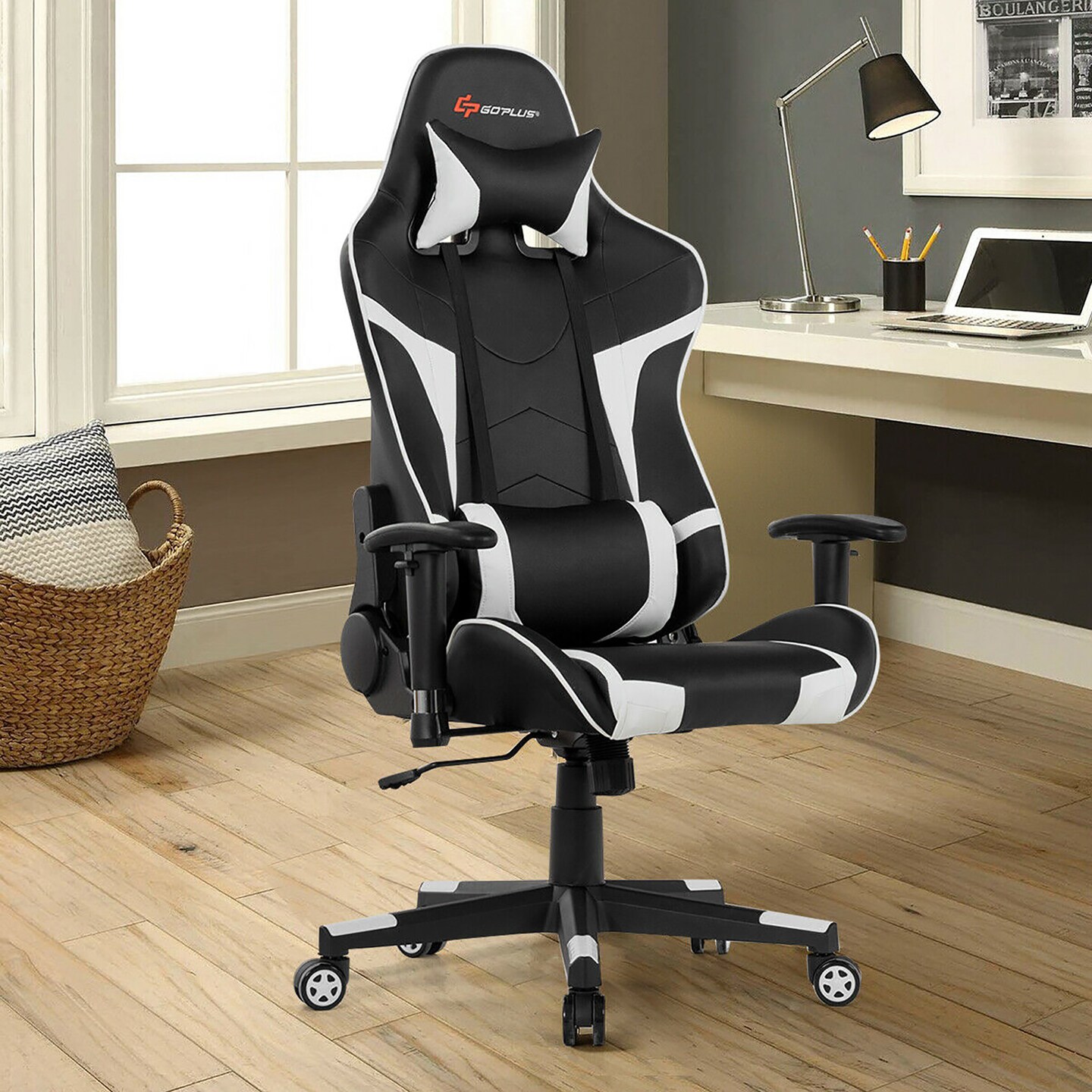 Goplus Massage Gaming Chair Reclining Swivel Racing Office Chair w/Lumbar Support