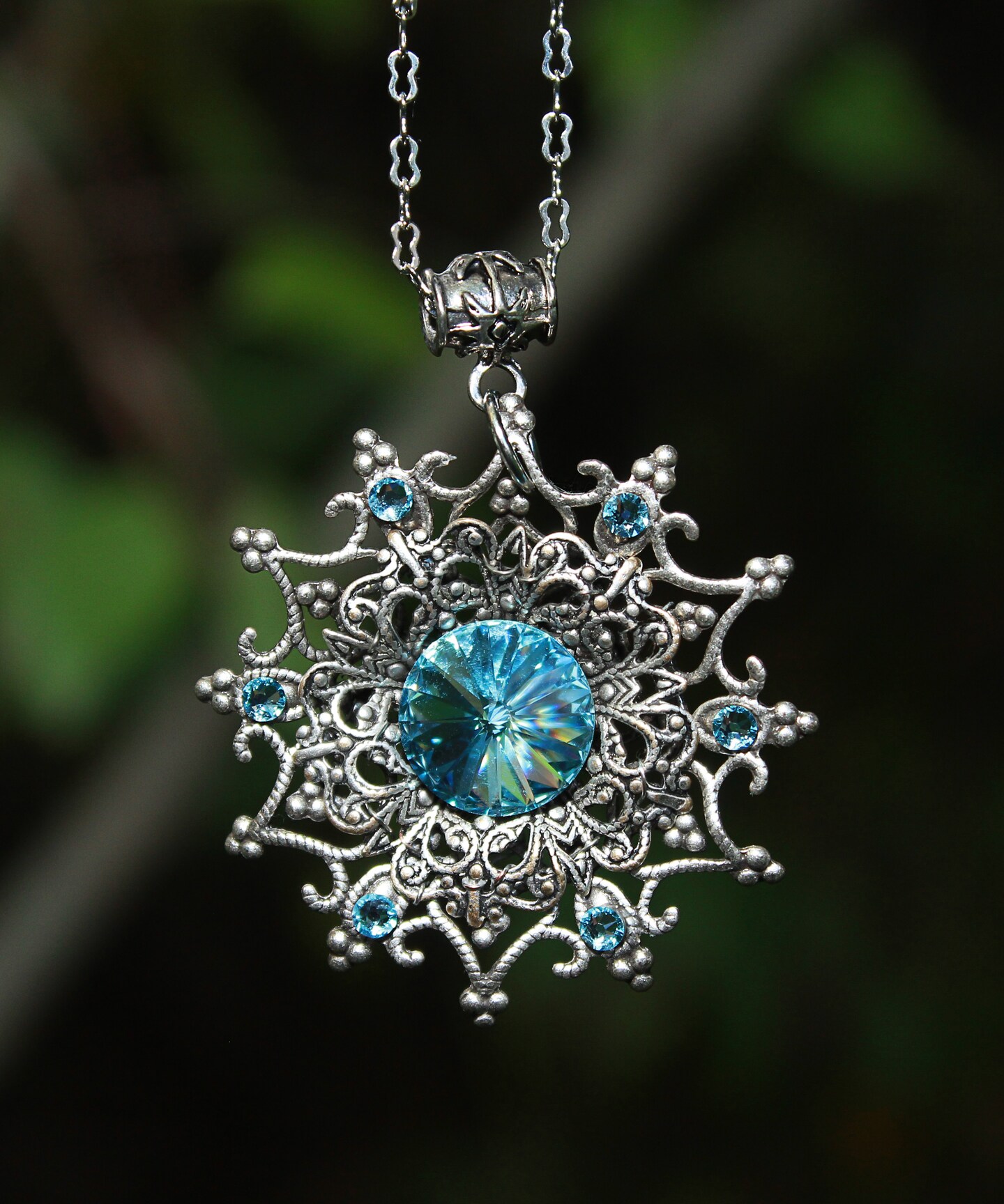 Sterling Silver~Contemporary-Norwegian-Snowflake~Necklace-Crystal Design online